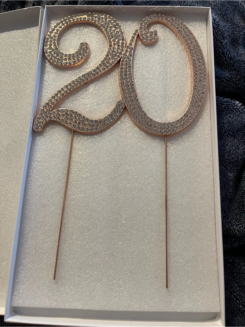 Rhinestone Number 20 Cake Topper in Rose Gold